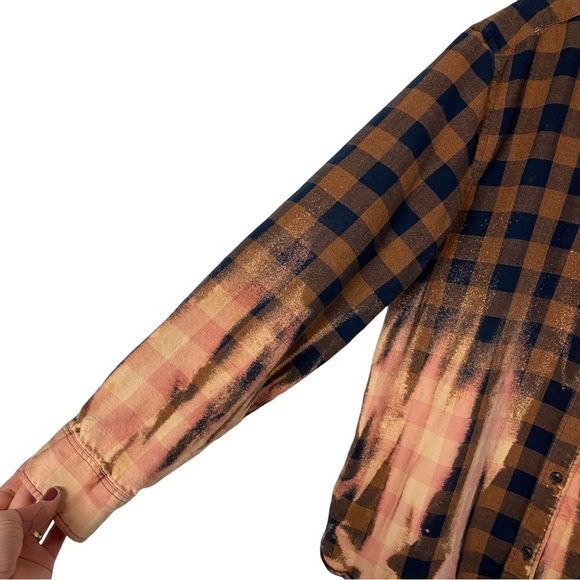 Nirvana Band Flannel Shirt Mens Unisex XL Shacket Buffalo Plaid Upcycled Brown - Picture 5 of 10